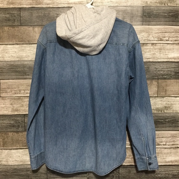 American Eagle Denim Shirt Hoodie Men’s S Blue Button Up Detachable Hood - Picture 5 of 9